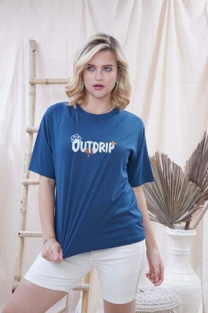 Women Blue Printed Cotton Tee